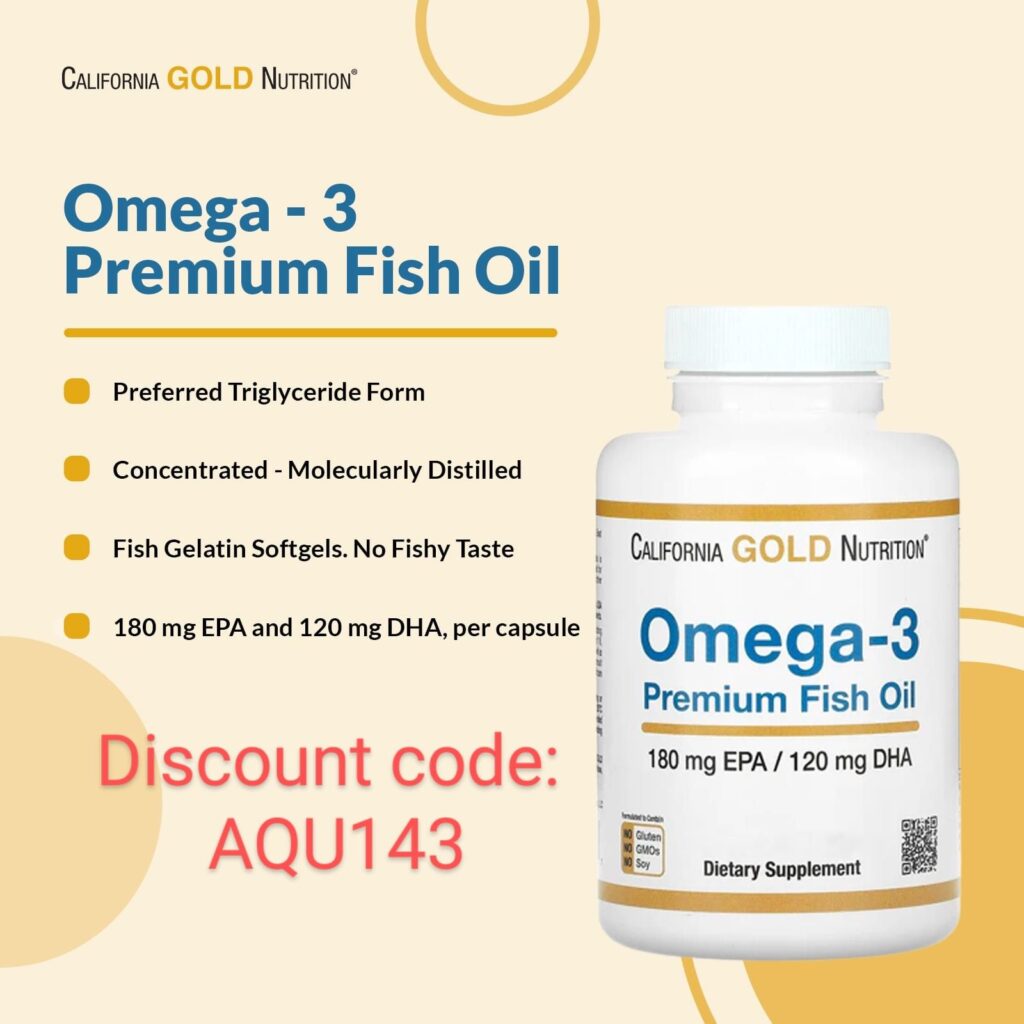 Save on California Gold Nutrition Omega-3 Premium Fish Oil with iHerb discount code AQU143